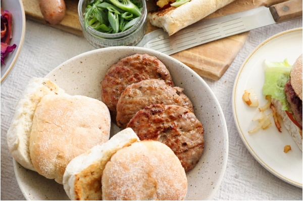 Pork and apple burgers from Primrose Herd butchery and online shop